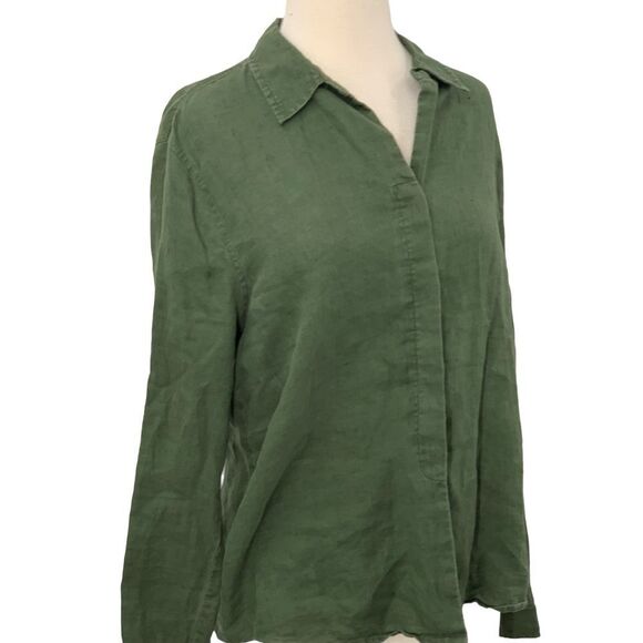 Apostrophe Womens Long Sleeve Linen Button-Down Shirt Olive Green Casual Size 10 - Picture 2 of 7